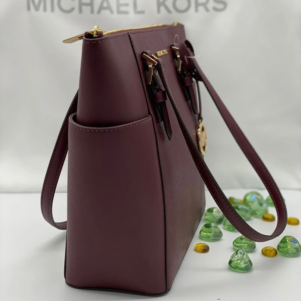 MICHAEL KORS CHARLOTTE LARGE TOP ZIP TOTE DARK CHERRY NWT